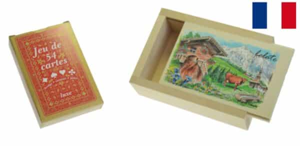 boite à cartes tilleul naturel décorée + jeu 54 C M5